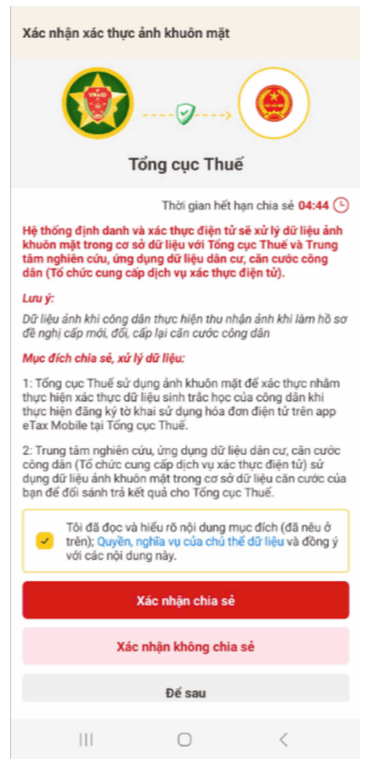 nhấn xác nhận chia sẻ