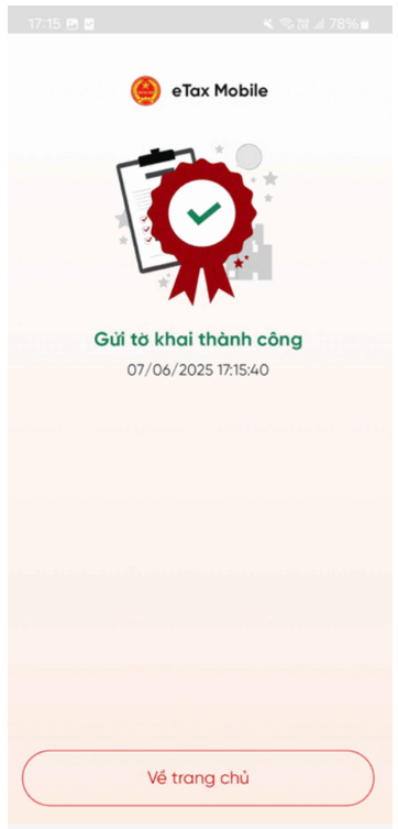 gửi tờ khai thành công